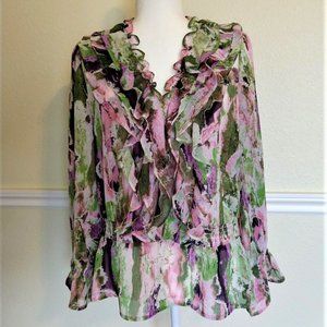 NWT New York & Company Gorgeous Ruffled Smocked Blouse Size M Delicate Pink